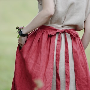 Linen waist apron with ruffles, Ruffled skirt apron made from 100% linen, Natural linen half apron, Vintage rustic half apron,Christmas gift