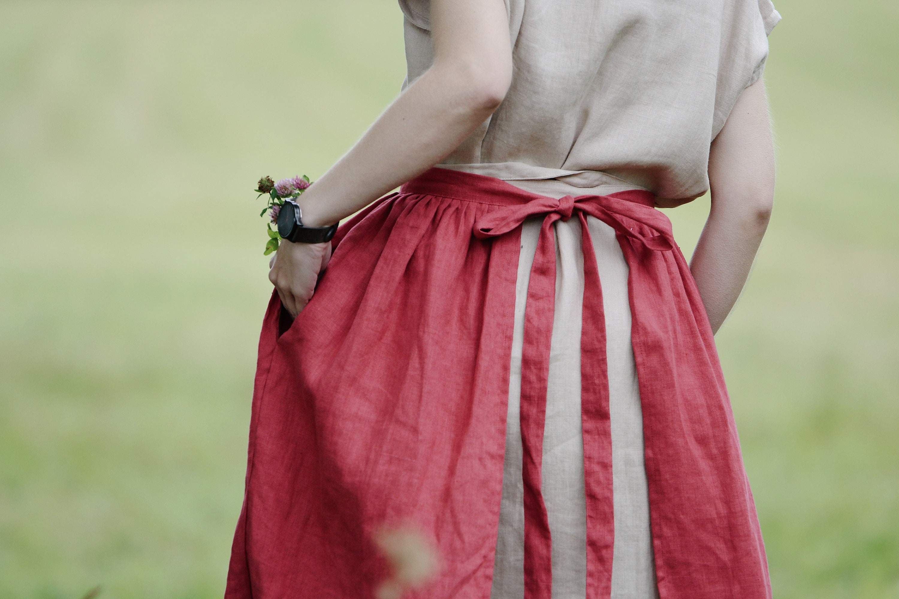 Linen waist apron with ruffles, Ruffled skirt apron made from 100% linen, Natural linen half apron, Vintage rustic half apron,Christmas gift