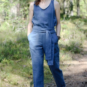 SALE / READY s size, Sleeveless linen jumpsuit RENARS, Linen jumpsuit, Natural linen jumpsuit with pockets, Linen romper women