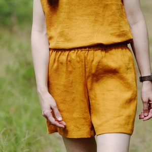 SALE / READY l size, Natural inen shorts RAIVO, Linen shorts, Linen loungewear, Womens shorts, Natural organic shorts, Linen shorts