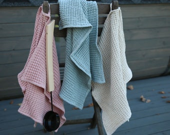 Linen waffle tea towel, linen kitchen towels, hanging dish towel, natural linen dishcloths, organic waffle dishcloth, linen waffle towels