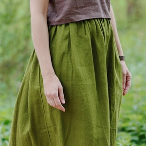 Linen midi skirt EMMA, Linen skirt, Autumn skirt, Boho skirt, Skirt with deep pockets, A Line Skirt, Prewashed linen skirt, Natural clothing image 1