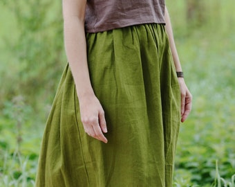 Linnen midi rok EMMA, Linnen rok, Herfst rok, Boho rok, Rok met diepe zakken, A Line Rok, Voorgewassen linnen rok, Natuurlijke kleding