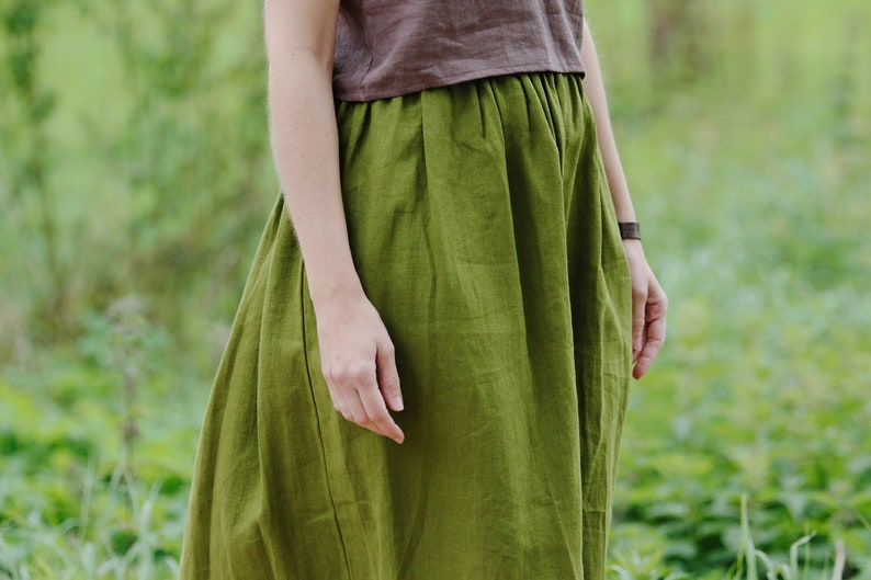 Linen midi skirt EMMA, Linen skirt, Autumn skirt, Boho skirt, Skirt with deep pockets, A Line Skirt, Prewashed linen skirt, Natural clothing image 1