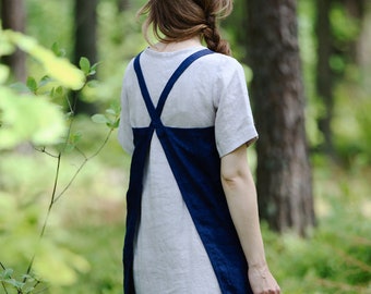 Japanese linen apron, Linen unisex apron, Cross back apron, Gift for housewife, Long pinny apron, Housewarming gift, Her gift,Christmas gift