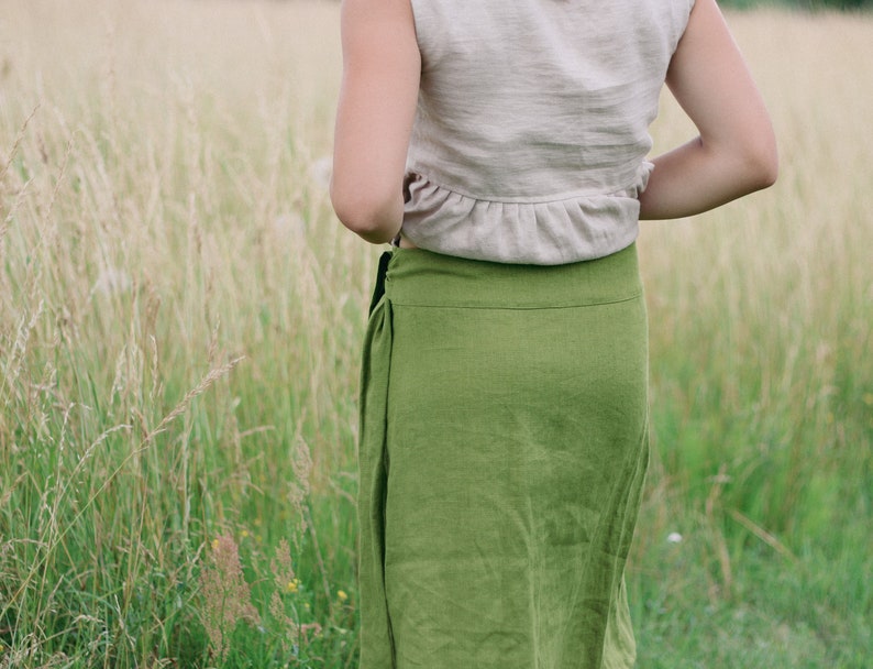 Linen wrap skirt LAURA, Linen midi skirt, Natural wrap skirt, High waisted skirt, Natural women linen skirt, Women linen skirt, Gift for her zdjęcie 6