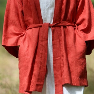 Linen Jacket for Women KRISTA, Linen Coat, Oversized Linen Jacket, Linen Cardigan, Linen Kimono Jacket, Oversize Linen Jacket, Red Jacket image 4