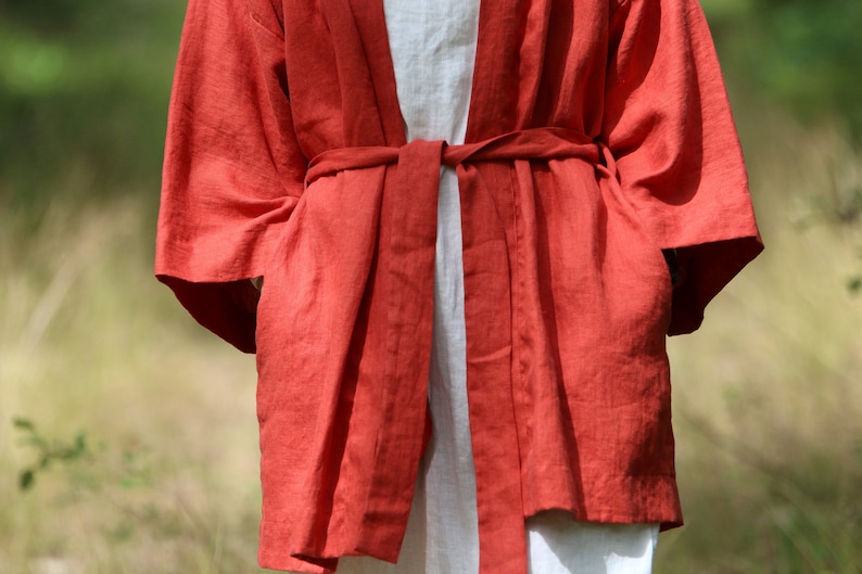 Linen Jacket for Women KRISTA, Linen Coat, Oversized Linen Jacket, Linen Cardigan, Linen Kimono Jacket, Oversize Linen Jacket, Red Jacket image 4