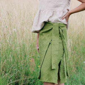 Linen wrap skirt LAURA, Linen midi skirt, Natural wrap skirt, High waisted skirt, Natural women linen skirt, Women linen skirt, Gift for her zdjęcie 9