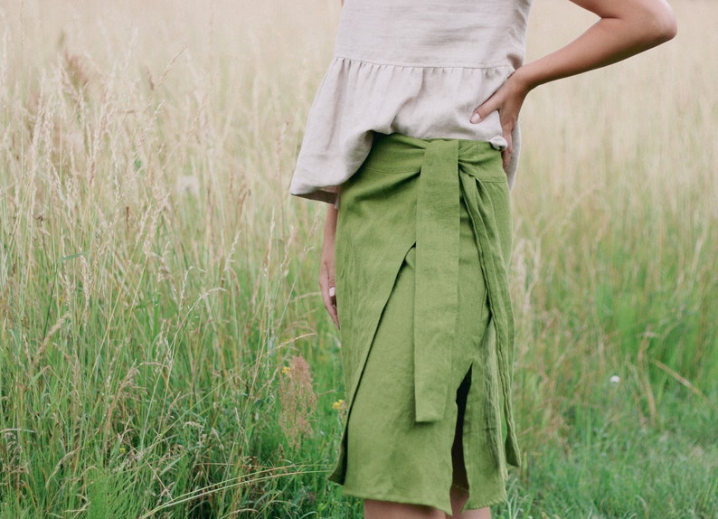 Linen wrap skirt LAURA, Linen midi skirt, Natural wrap skirt, High waisted skirt, Natural women linen skirt, Women linen skirt, Gift for her zdjęcie 9