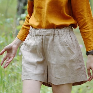 Linen short shorts KURTS, Casual shorts with pockets, Basic linen shorts for women, Organic flax shorts, Linen summer shorts, Loungewear