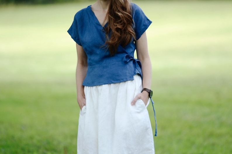 Linen Wrap Blouse KAROLINA Linen Wrap Top Linen Kimono Top Etsy