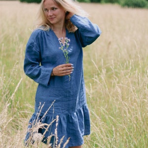 Ruffle linen dress RUTA, Linen summer dress, Bohemian clothing, Loose linen dress, Frill dress, Linen shirt dress, Plus size clothing,Autumn