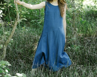 Abito lungo senza maniche in lino MEGIJA, Abito in lino da donna, Abito casual in lino, Abito ampio in lino, Abito a trapezio in lino, Abito estivo in lino