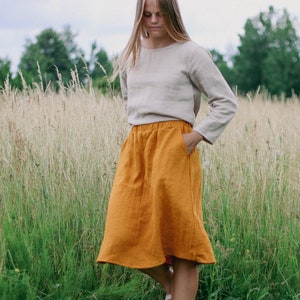 Linen skirt LUIZE, Linen knee length skirt, Midi linen skirt. A Line linen skirt, Summer skirt, Skirt with pockets, 100% natural linen skirt image 10