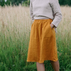 Linen skirt LUIZE, Linen knee length skirt, Midi linen skirt. A Line linen skirt, Summer skirt, Skirt with pockets, 100% natural linen skirt image 9