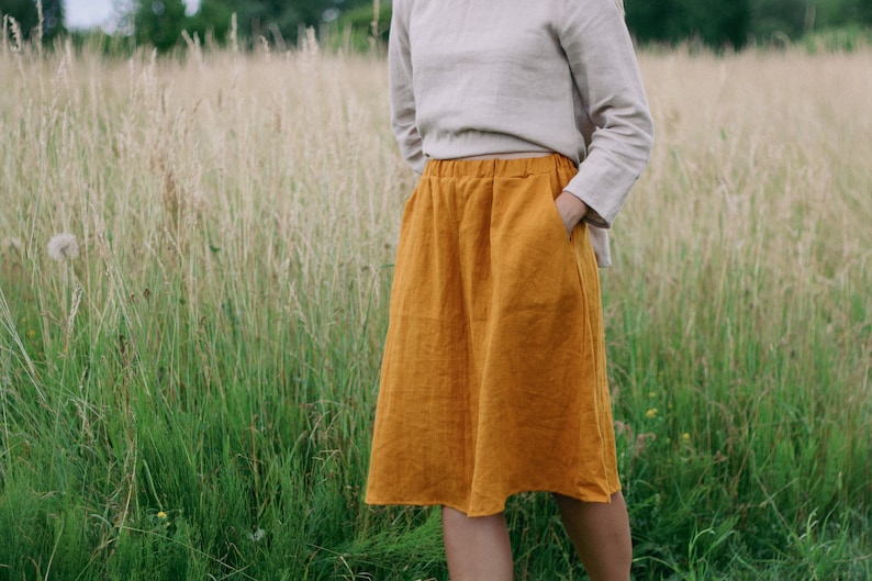 Linen skirt LUIZE, Linen knee length skirt, Midi linen skirt. A Line linen skirt, Summer skirt, Skirt with pockets, 100% natural linen skirt image 9