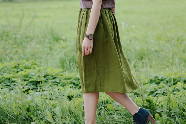 Linen midi skirt EMMA, Linen skirt, Autumn skirt, Boho skirt, Skirt with deep pockets, A Line Skirt, Prewashed linen skirt, Natural clothing image 3