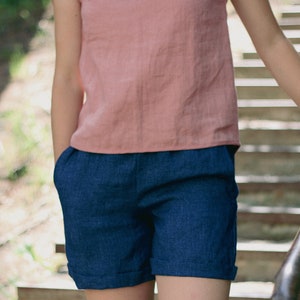 SALE / READY xs size, Linen shorts HUGO, Womens linen shorts, 100% linen shorts, Womens simple shorts, Natural organic shorts,Linen shorts