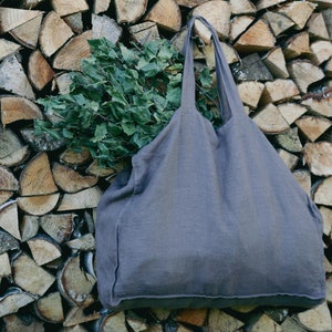 Linen tote bag, Linen Shoulder Bag, Double layer Tote Bag, Eco sustainable bags, Linen Shopping Bag, Gift for Her, Minimalist grocery bag