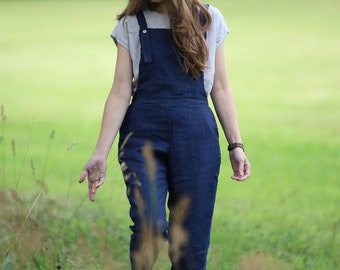 Linen dungarees GUSTAVS, Linen overall, Soft linen jumpsuit, Comfortable and casual women romper, Natural jumpsuit,Washed long linen overall