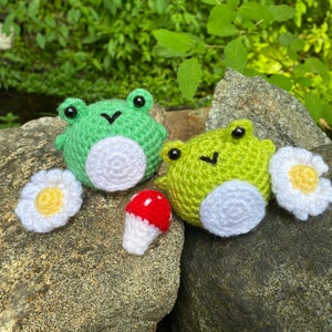 Frog, Mushroom and Frog, Flower Crochet Amigurumi plushies