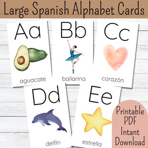 Cartes de l’alphabet espagnol pour enfants Ressources éducatives imprimables ABC Enseignement de la langue espagnole Cartes d’affiche de classe de l’alphabet espagnol imprimables