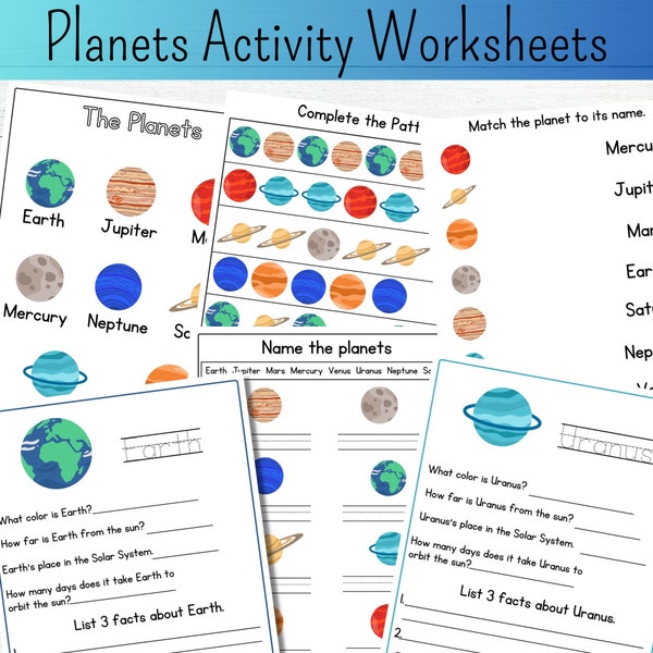 Feuille de travail sur la planète Jardin d'enfants, Activités sur la planète Espace extra-atmosphérique Feuille de travail imprimable Recherche sur le système solaire École à la maison Science Cartes-éclair planètes