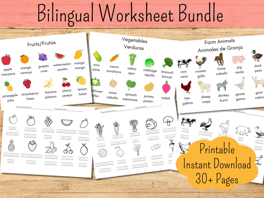 Bilingual Worksheets English Spanish Worksheets for Kids Beginner