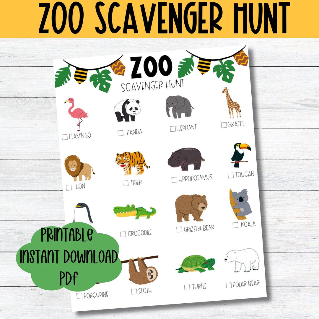 Zoo Scavenger Hunt Worksheet, Animal Activity for Kids (PDF) - Etsy