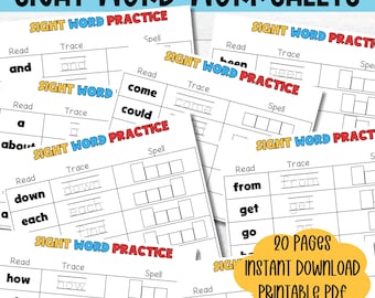 Kindergarten Sight Word Practice Worksheet: Fry's 100 Words (PDF)