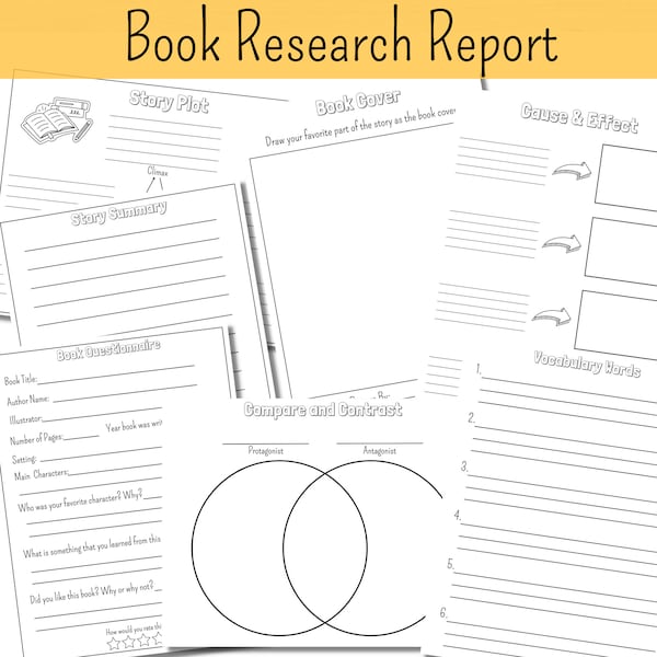 Book Report Template Book Report Worksheet Book Printable Story Element Activity Story Plot Book Research Homeschool Activity Book Summary