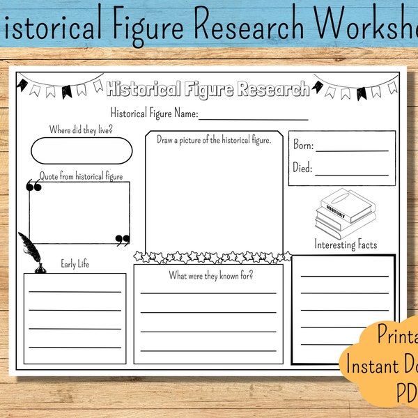 Feuille de travail d'études sociales Rapport sur l'histoire du monde Projet d'histoire Rapport de recherche sur l'histoire de l'école-maison Biographie Personnage historique Imprimable