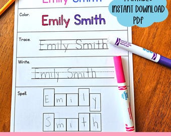 Hoja de trabajo para escribir nombres personalizados, imprimible para educación en casa (PDF)