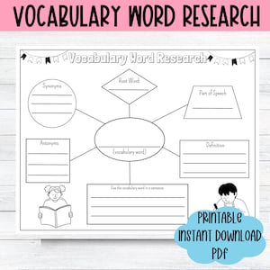 Language Arts Vocabulary Word Research Worksheet Printable Homeschool Spelling Worksheet Fourth Grade Writing Activity Vocabulary Study Page