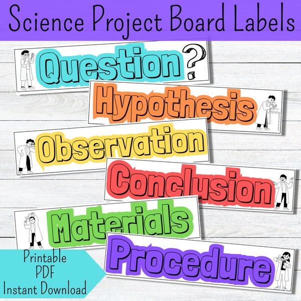 Science Fair Projektbeschriftung Wissenschaftliche Methode Druckbare Wissenschaft Experiment Wissenschaft Poster Tafel Etiketten Kinder Wissenschaftsprojekt druckbar