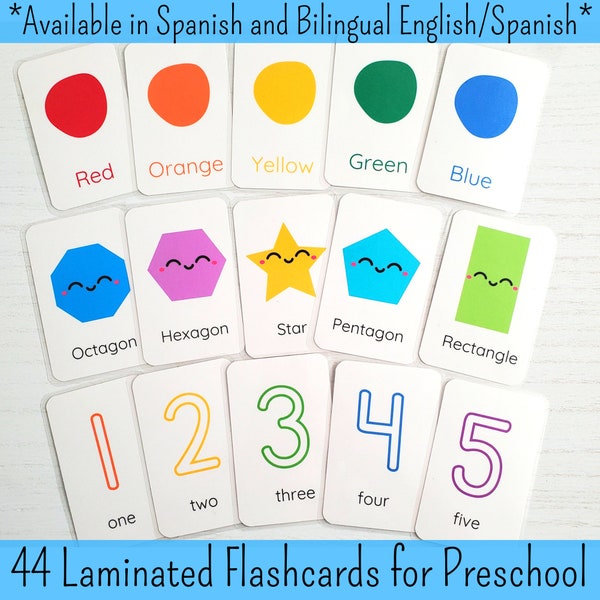 Preschool Flashcards Laminated Toddler Flashcards Shapes Colors Numbers Preschool Learning Flashcards Bilingual Preschool Spanish Flashcards