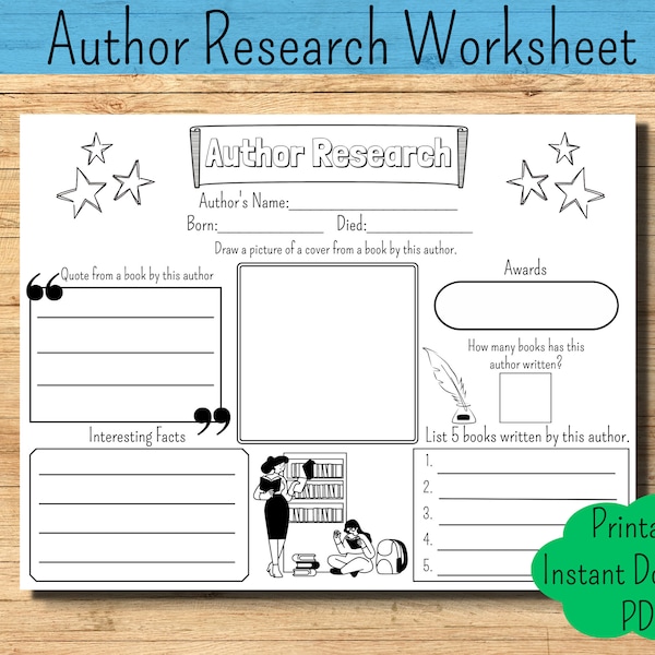 Author Research Template Kids Research Worksheet Non Fiction Author Research Worksheet Homeschool Worksheet History Report