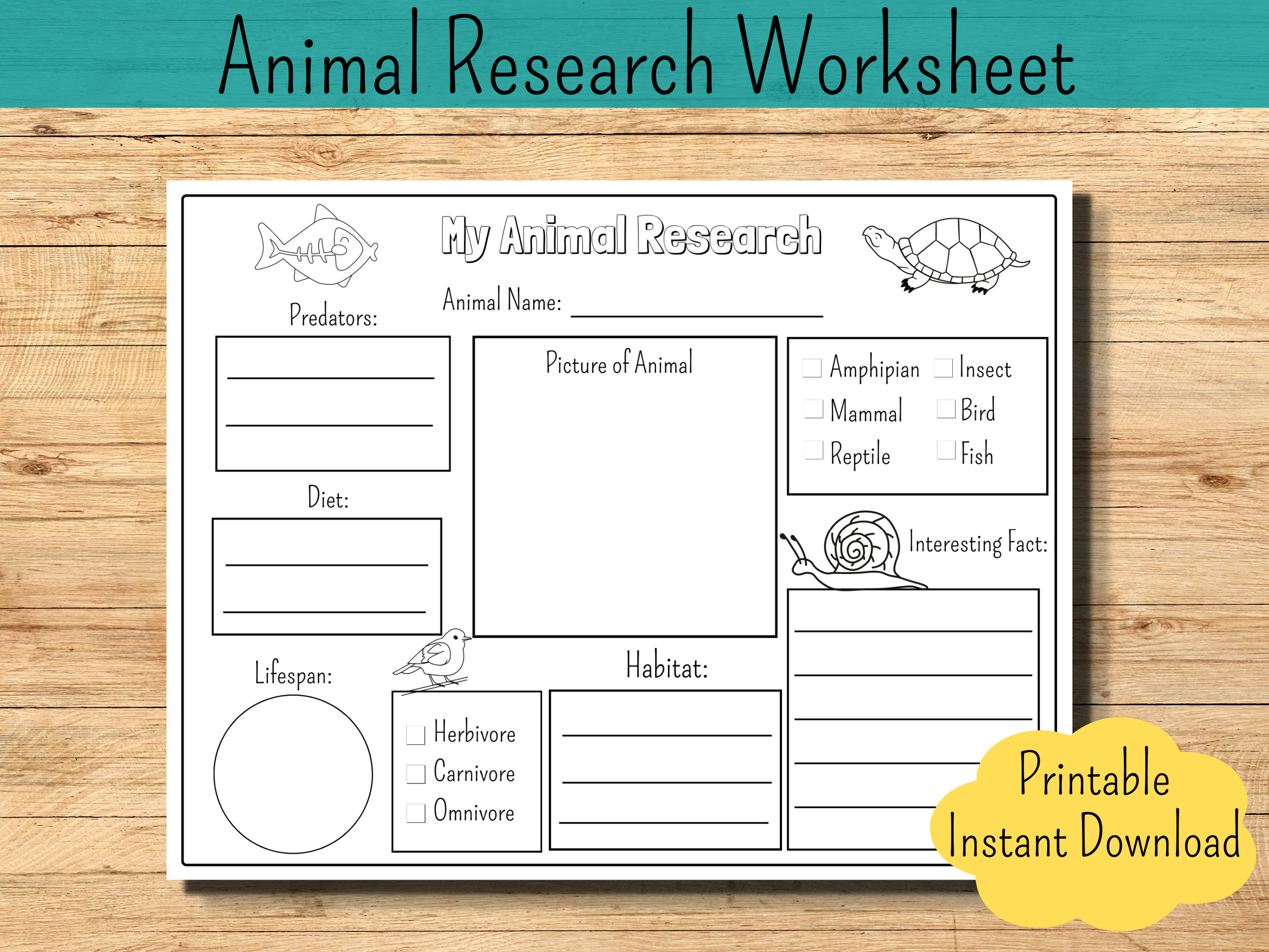 Animal Research Worksheet Printable PDF Instant Download - Etsy