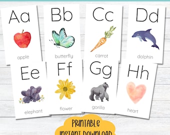 Watercolor Alphabet Flashcards, Preschool Learning (PDF Pattern)