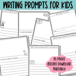 Kids Writing Prompts Printable Worksheet Homeschool Handwriting Practice Story Starter Activity Page Elementary Creative Writing Exercise