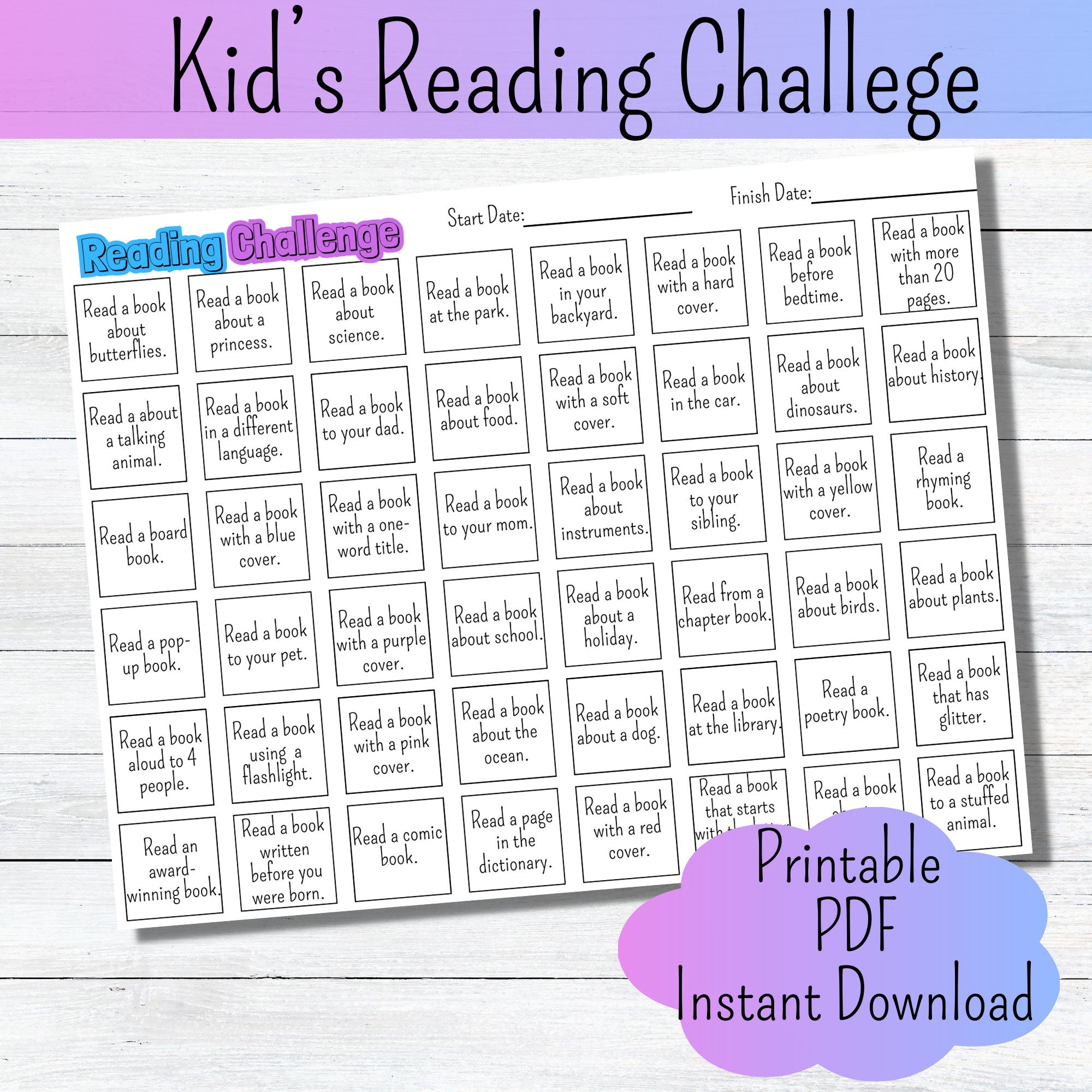 Printable Reading Challenge Kids Coloring Reading Tracker Fun Reading Activity Homeschool ...