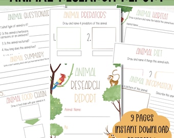 Proyecto de informe de investigación con animales, hoja de trabajo de ciencias para la educación en casa (PDF)