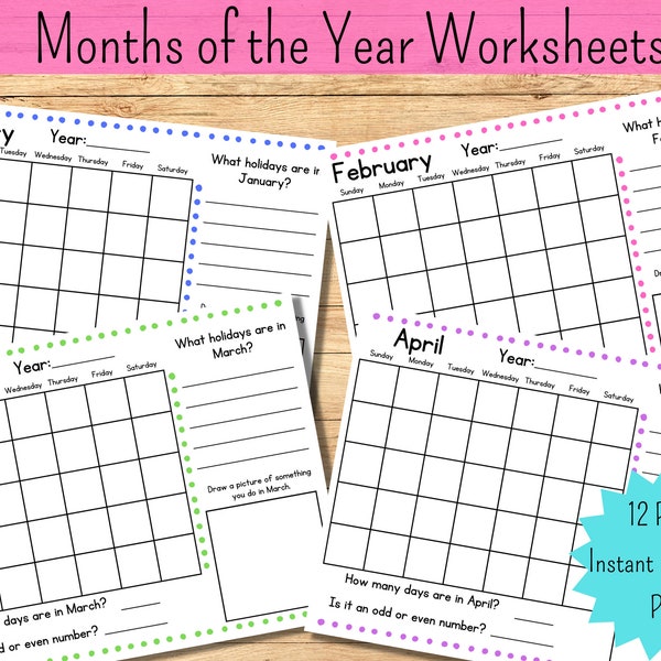 Months of the Year Printable Worksheet Kids Calendar Practice Worksheets Months Activity Homeschool Kinder Math Kids Monthly Calendar