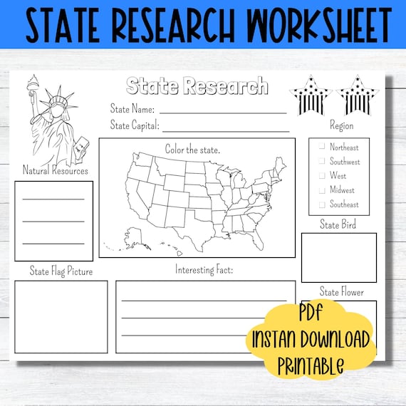 US State Research Worksheet Printable Homeschool State Facts Worksheet United States PDF Elementary Grade History Activity