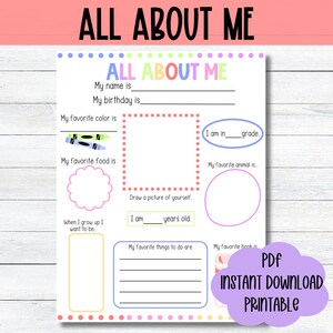 Printable All About Me Worksheet Preschool All About Me Template Kids All About Me Activity Page Get To Know Me Printable Kids Worksheet