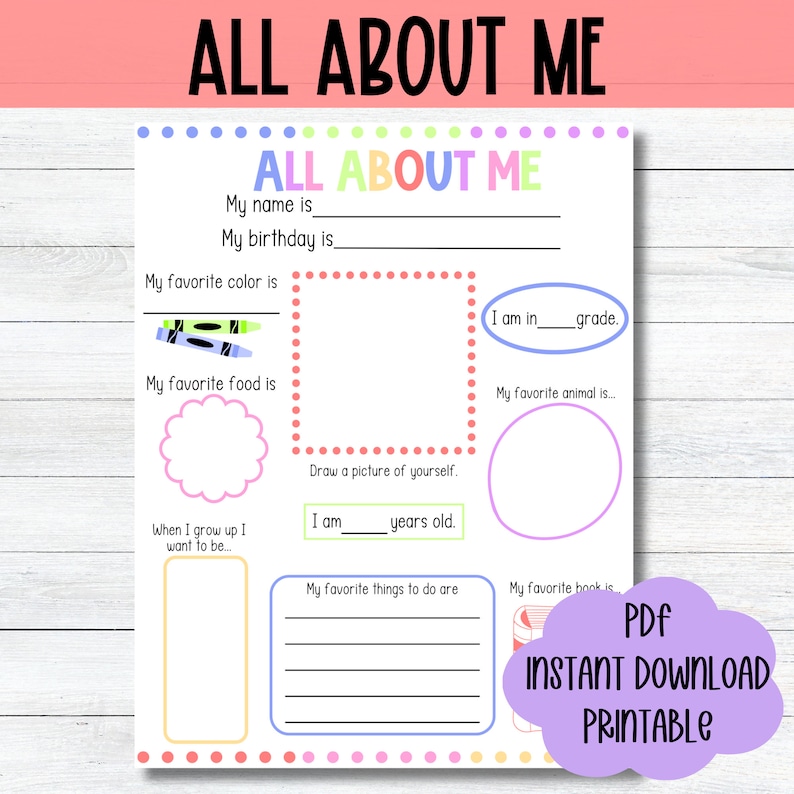 Printable All About Me Worksheet Preschool All About Me Template Kids