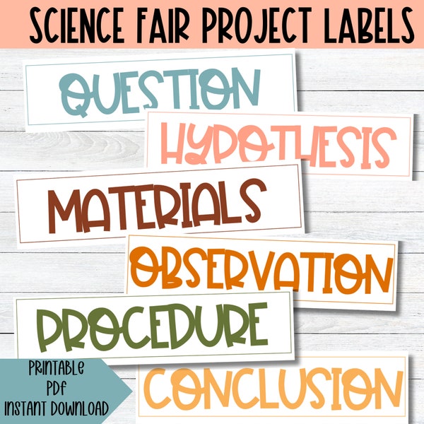 Printable Science Fair Project Labels Science Experiment Labels Science Board Labels Science Project Poster Scientific Method Project Label