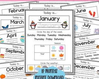Daily Morning Today Is Calendar Activity Page Homeschool Kindergarten Printable Morning Warm Up Worksheet Month Name Tracing Day of the Week