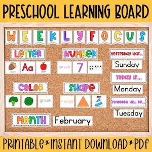 Weekly Focus Board Preschool Circle Time Printable Homeschool Kindergarten Learning Board Classroom Bulletin Board Decor Preschool Posters